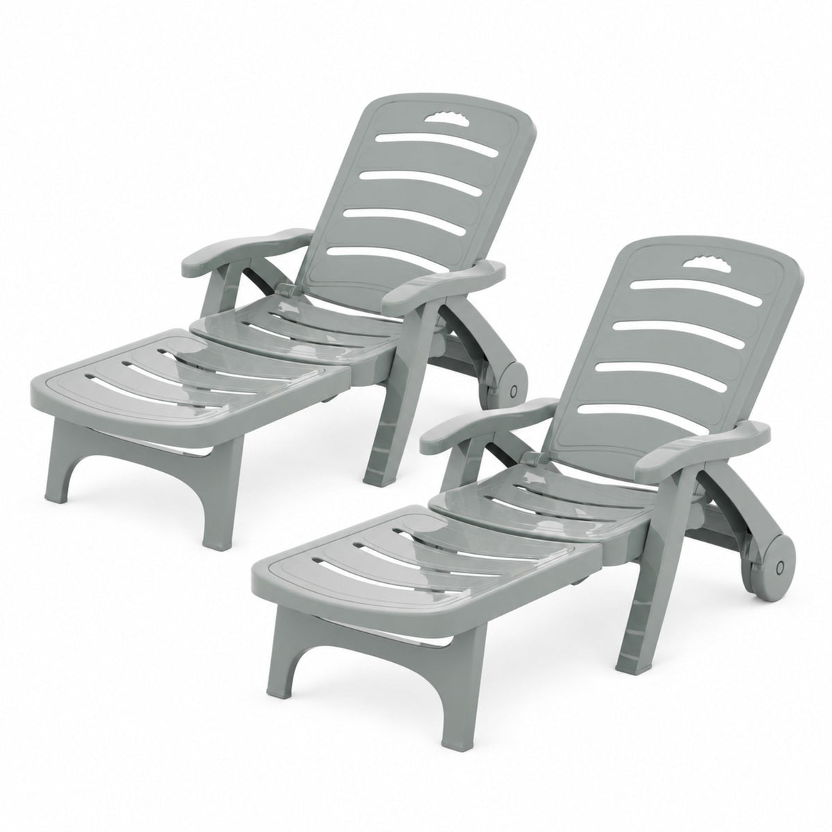 Gardeon 2PC Sun Lounger Folding Lounge Chair Wheels Patio Outdoor Furniture Grey — product image 4 of 10