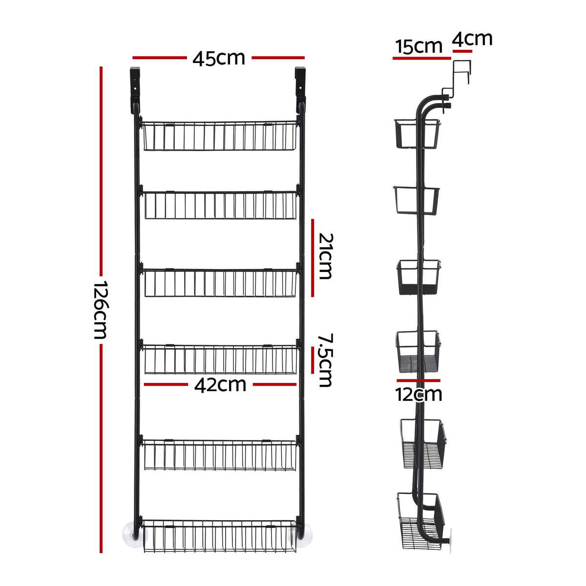 Artiss Over-Door Six-Tier Pantry Organisers, Set of 2 – Black