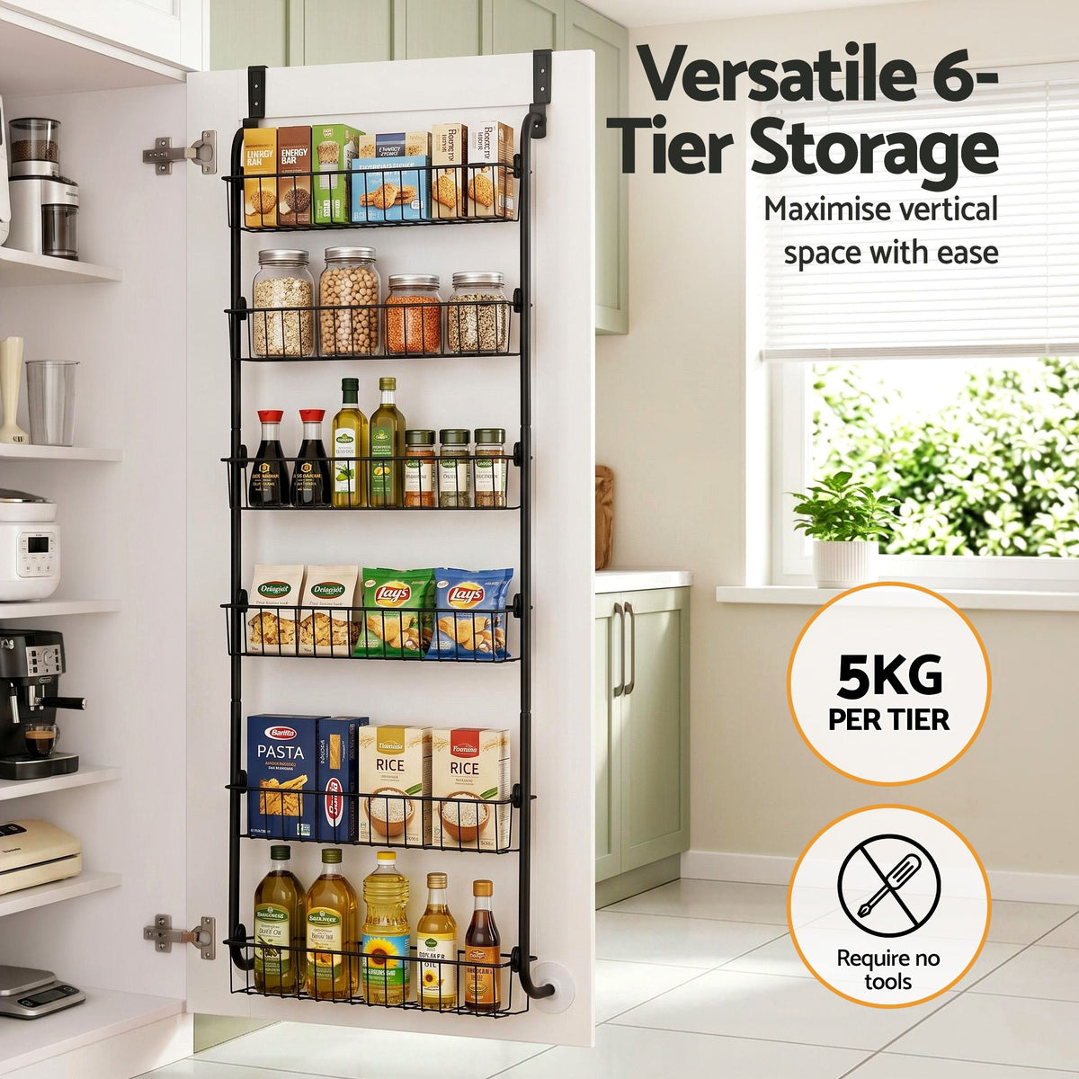 Artiss Over-Door Six-Tier Pantry Organisers, Set of 2 – Black