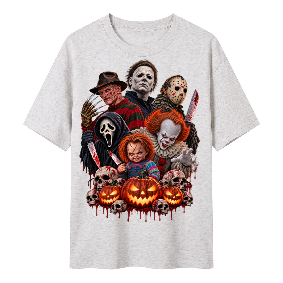 Oat Gray Halloween Horror Icons T-Shirt front mockup