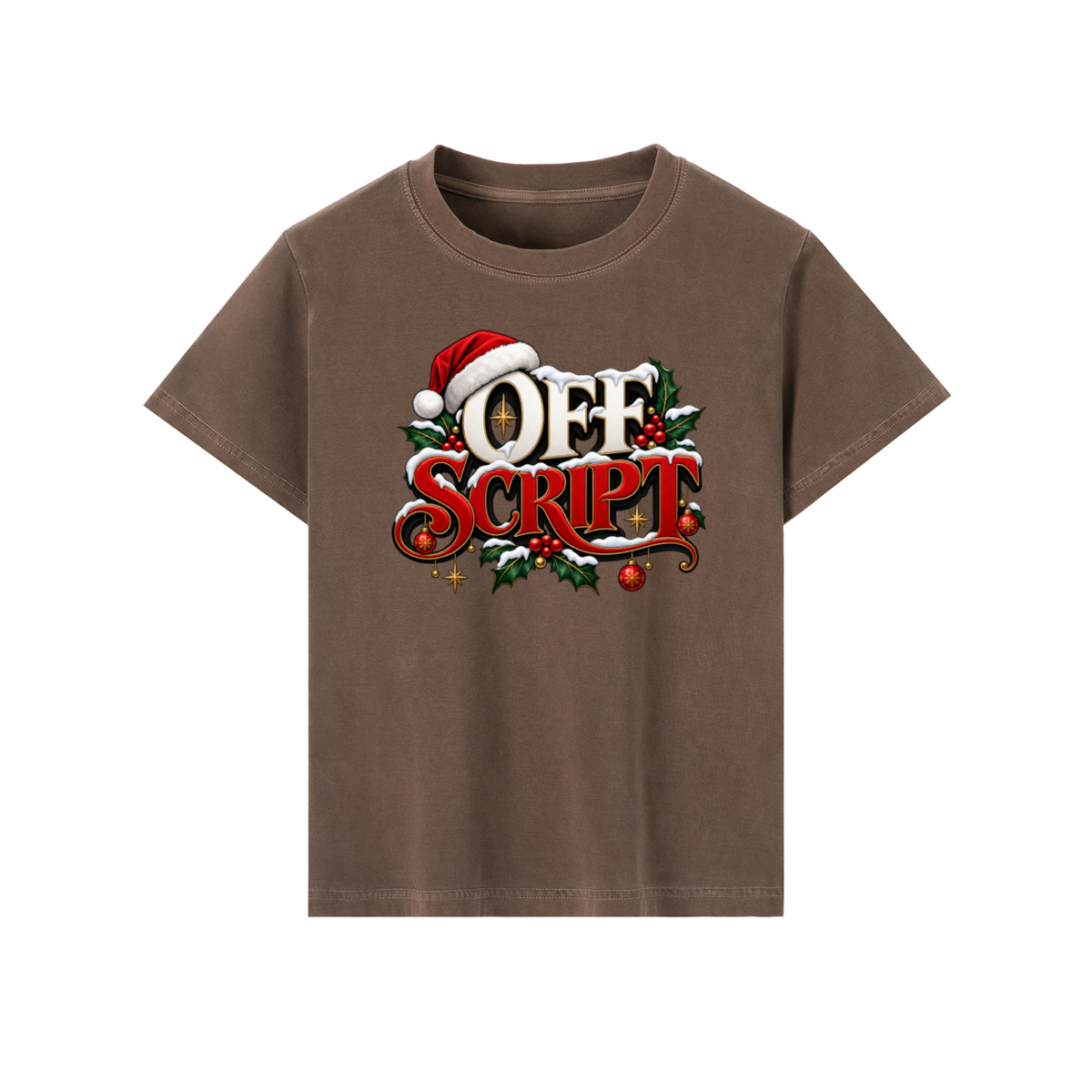 Off Script Christmas Women's Graphic T-Shirt – Coffee front mockup