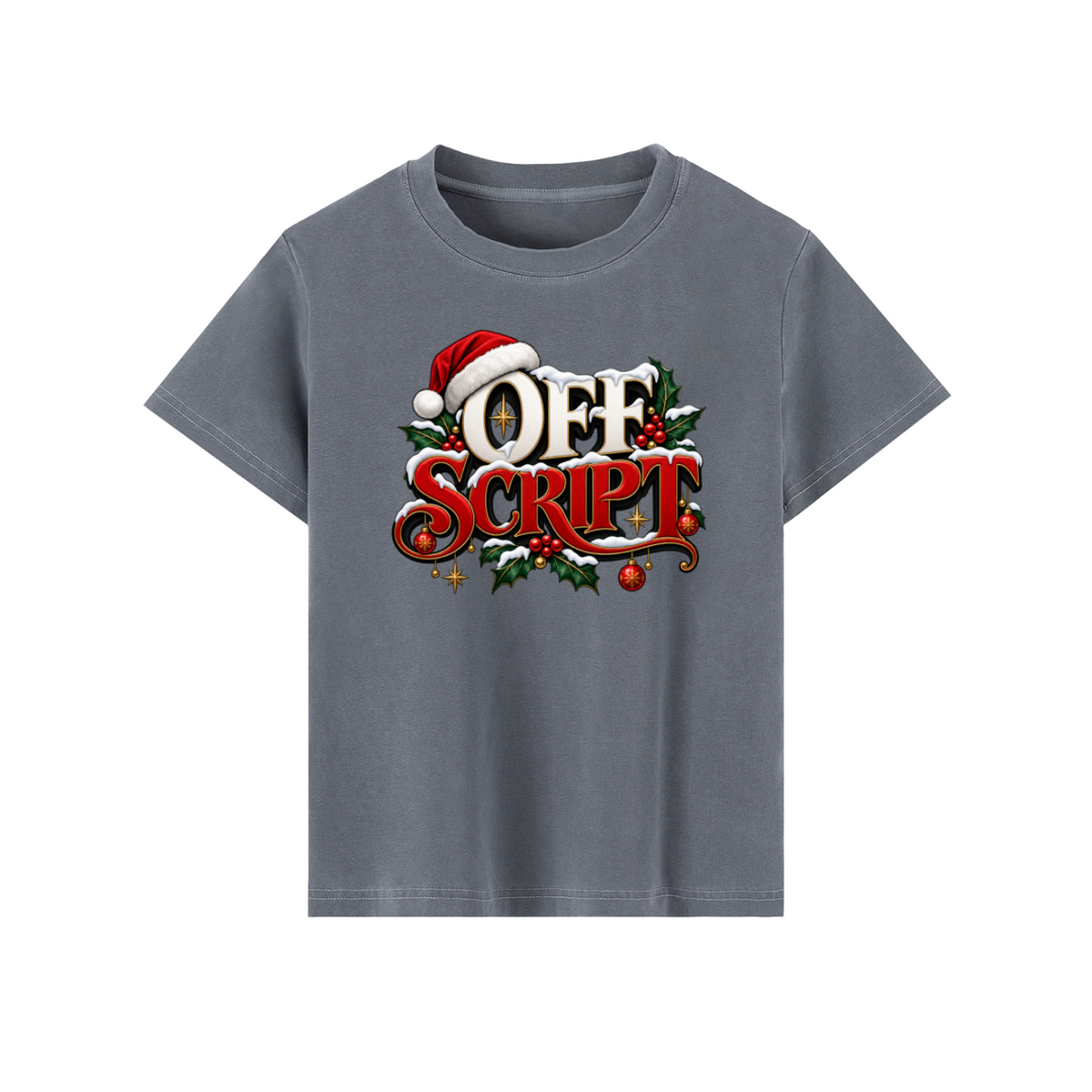 Off Script Christmas Women's Graphic T-Shirt – Gray front mockup