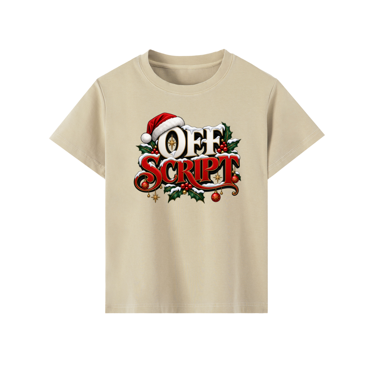Off Script Christmas Women's Graphic T-Shirt – Khaki front mockup