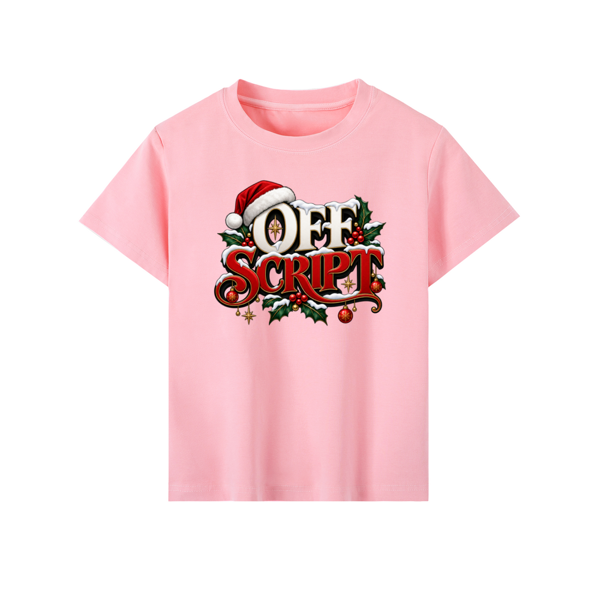 Off Script Christmas Women's Graphic T-Shirt – Light Pink front mockup