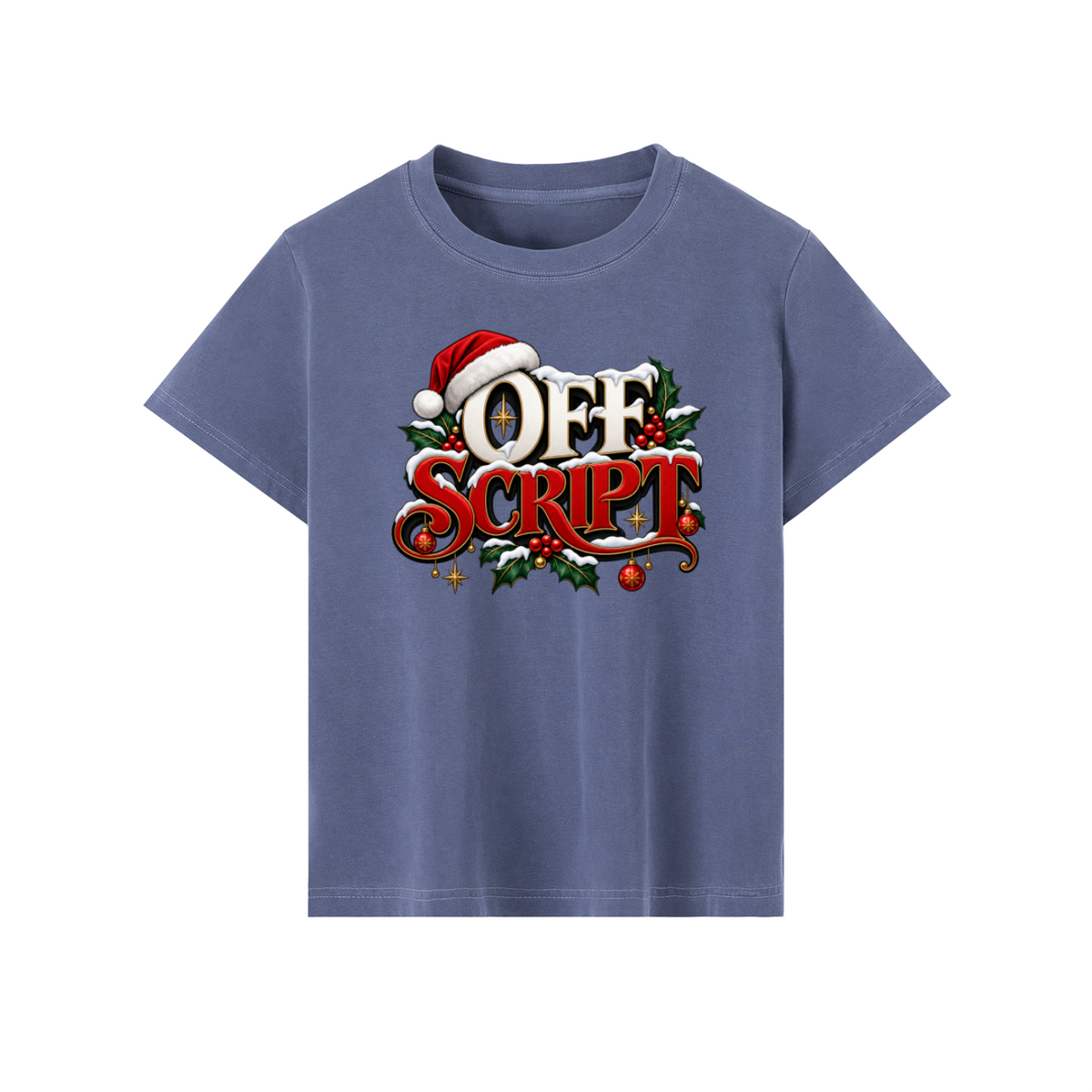 Off Script Christmas Women's Graphic T-Shirt – Navy Blue front mockup