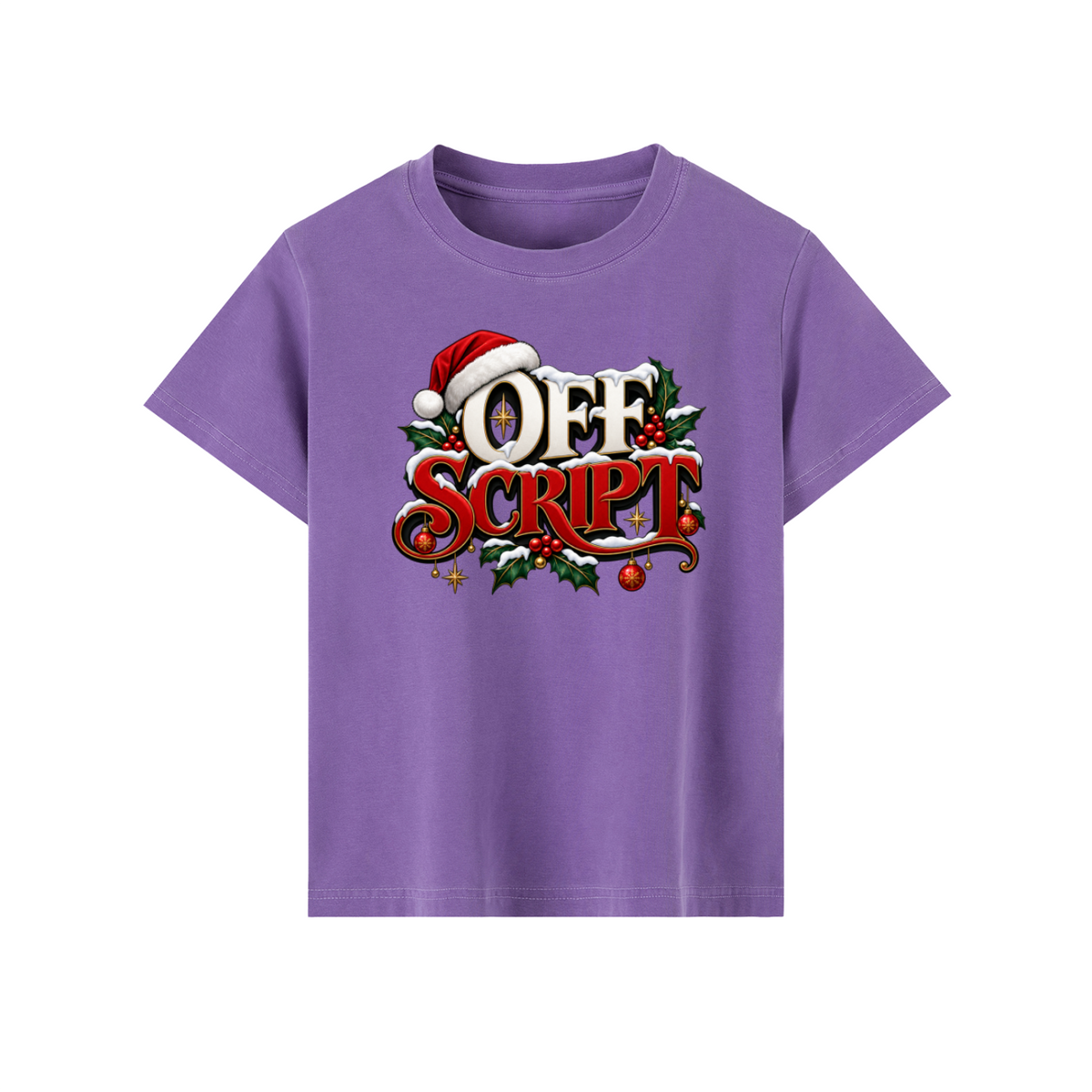 Off Script Christmas Women's Graphic T-Shirt – Purple front mockup