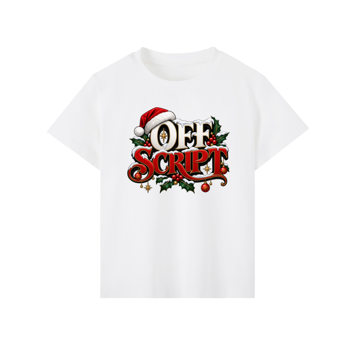 Off Script Christmas Women's Graphic T-Shirt – White front mockup