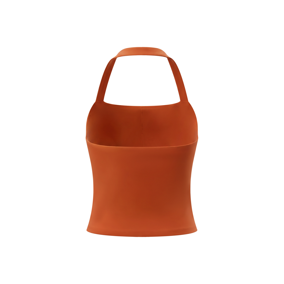 Off Script Women’s Halter Crop Sports Bra - Orange back 3D mockup