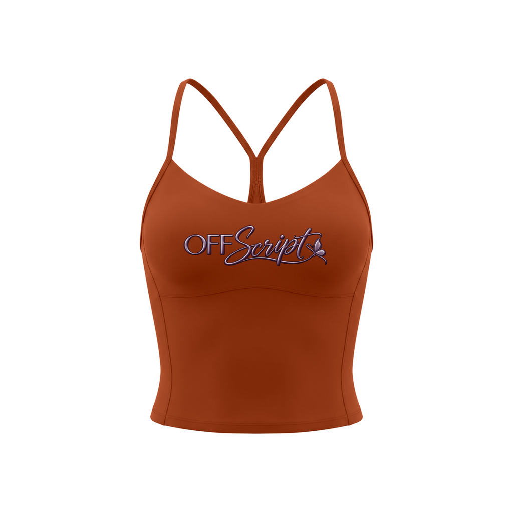 Off Script Women’s Solid Color Yoga Sports Bra - Orange - front mockup