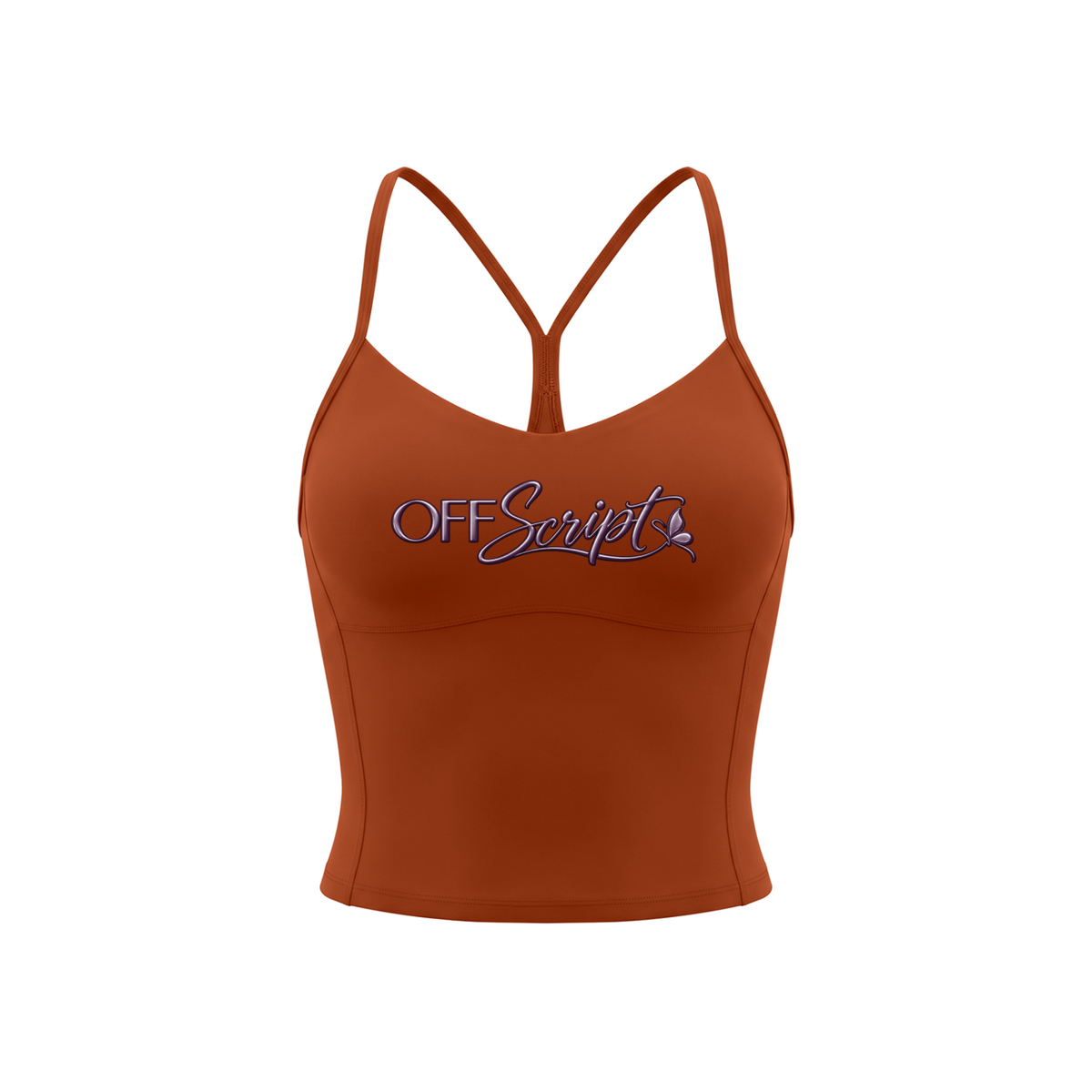 Off Script Women’s Solid Color Yoga Sports Bra - Orange - front mockup
