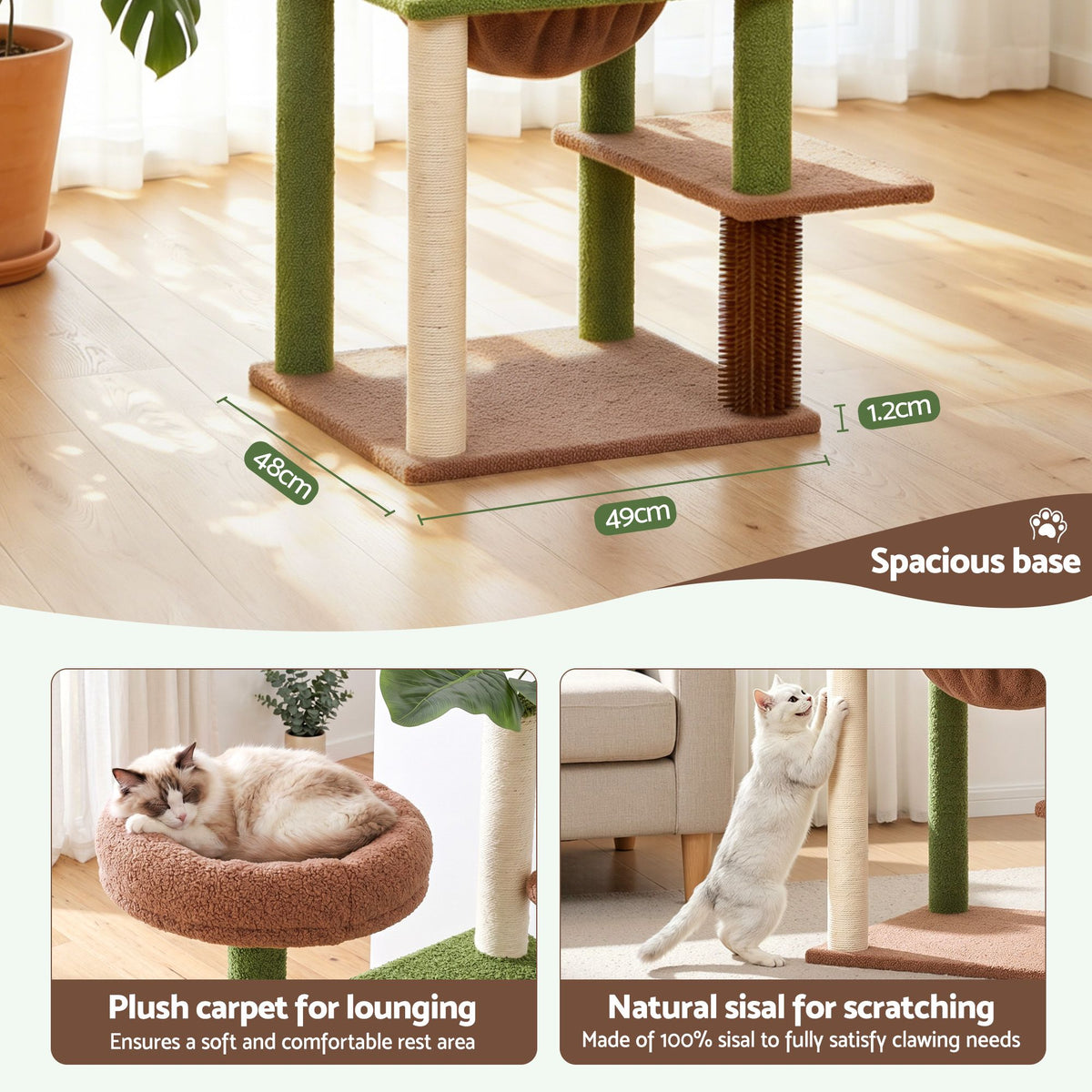 i.Pet Leafy Jungle Multi-Level Cat Tree - 152 cm, Green/Brown