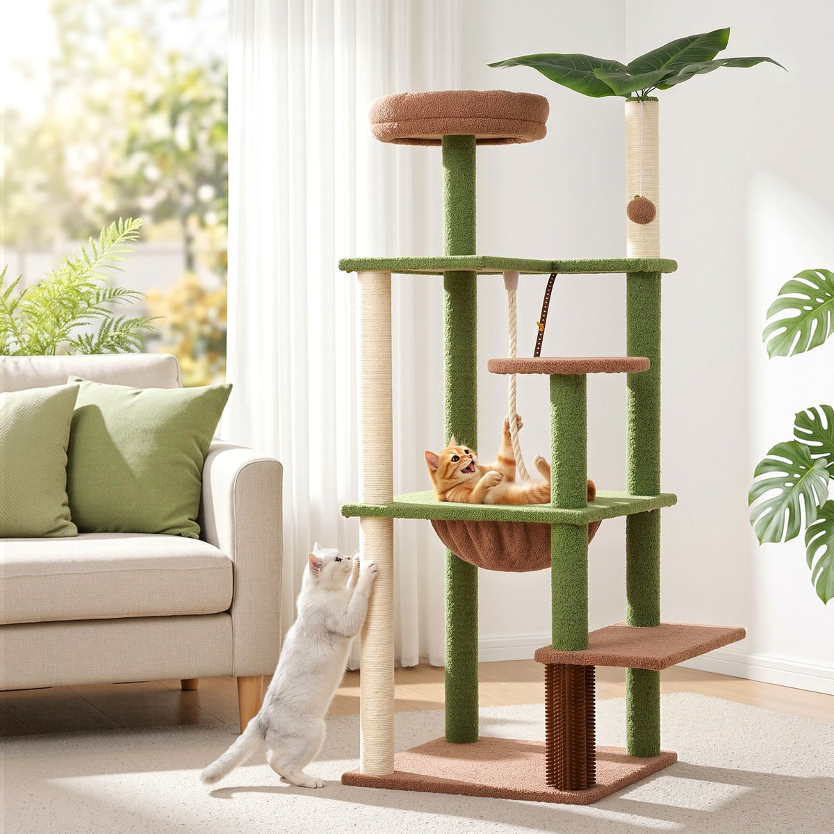 i.Pet Leafy Jungle Multi-Level Cat Tree - 152 cm, Green/Brown