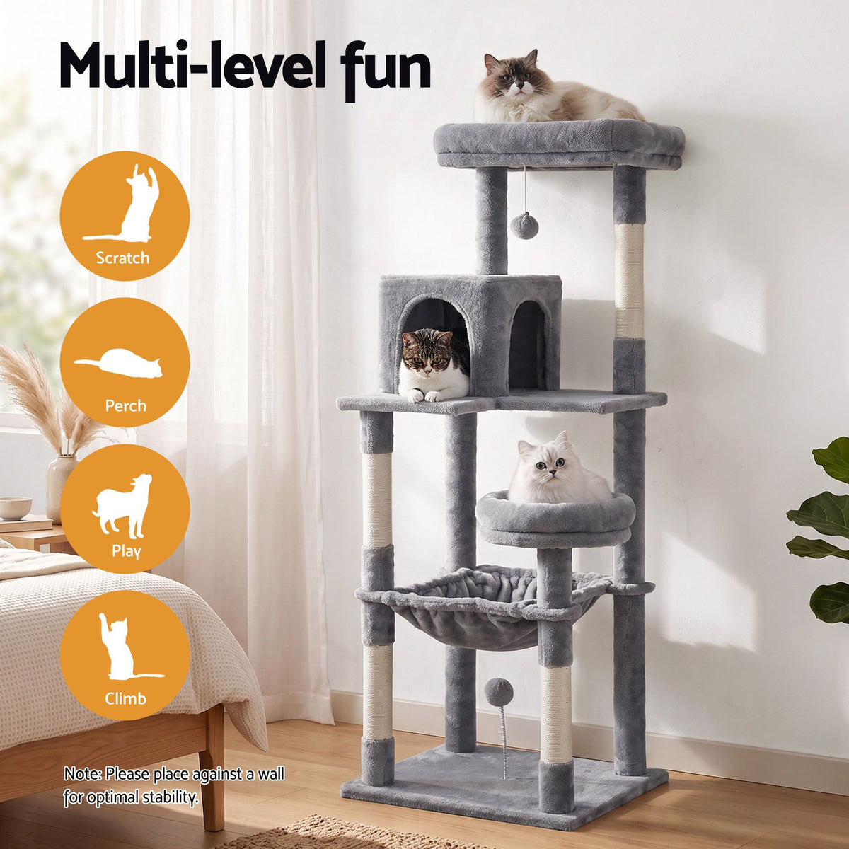 i.Pet Cat Tree 143cm Tower Scratching Post Trees Scratcher Condo House Grey — product image 4 of 8