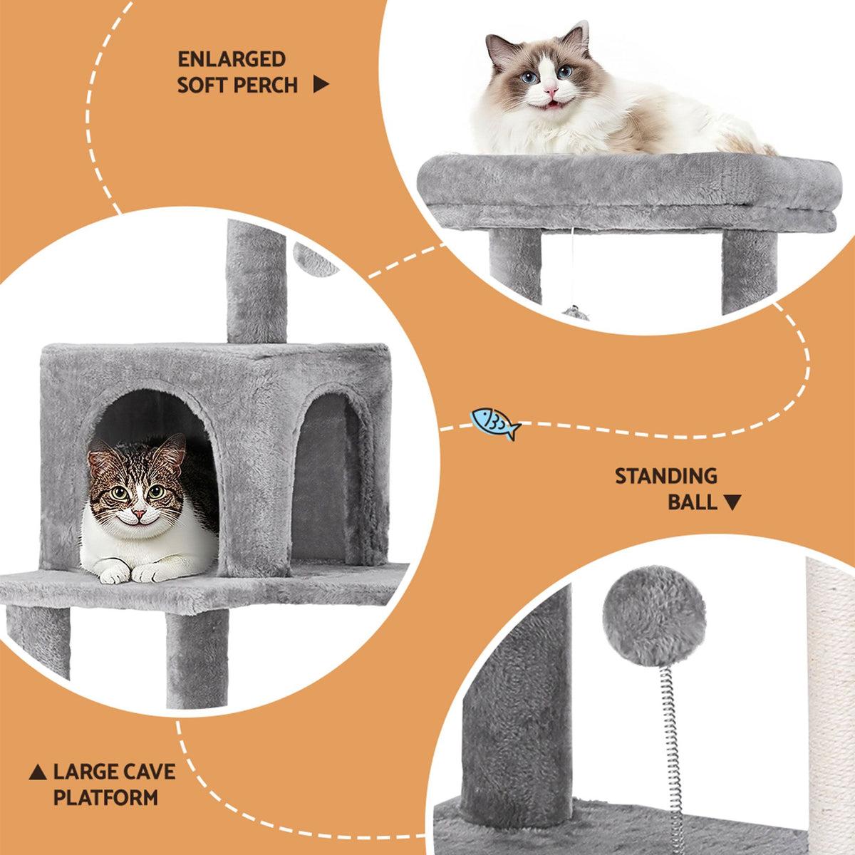 i.Pet Cat Tree 143cm Tower Scratching Post Trees Scratcher Condo House Grey — product image 5 of 8