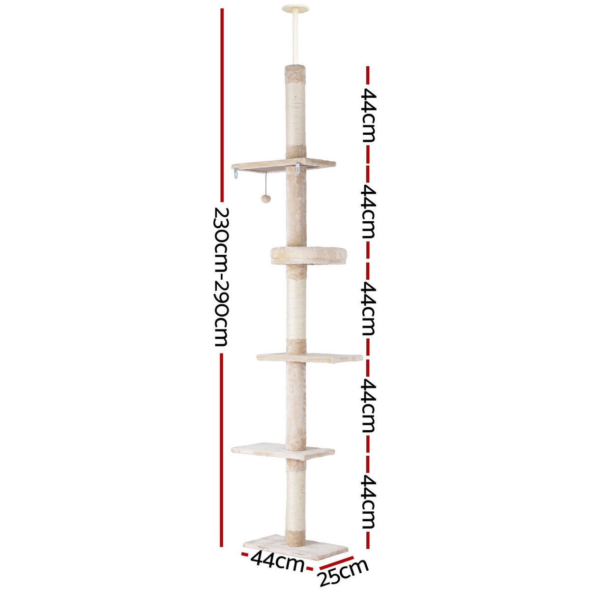 i.Pet Adjustable Floor-to-Ceiling Cat Tree, Beige/White, 230–290 cm