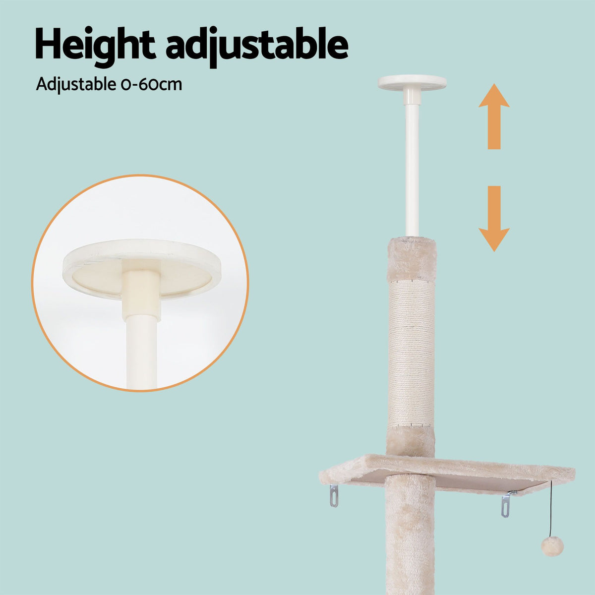i.Pet Adjustable Floor-to-Ceiling Cat Tree, Beige/White, 230–290 cm