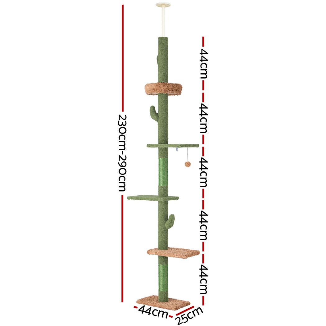 i.Pet Adjustable Floor-to-Ceiling Cat Tree, Green, 230–290 cm