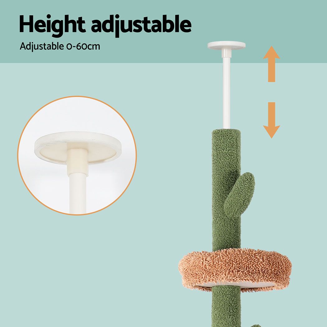 i.Pet Adjustable Floor-to-Ceiling Cat Tree, Green, 230–290 cm