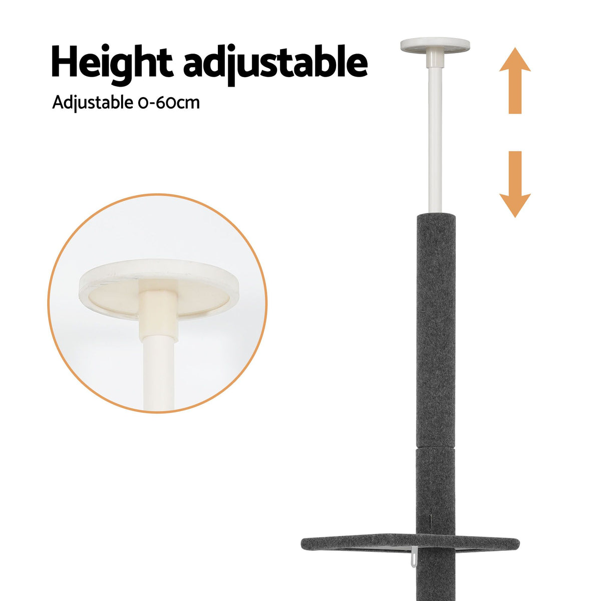 i.Pet Cat Tree 290cm Tower Scratching Post Scratcher Floor to Ceiling Cats Bed Grey — product image 5 of 8