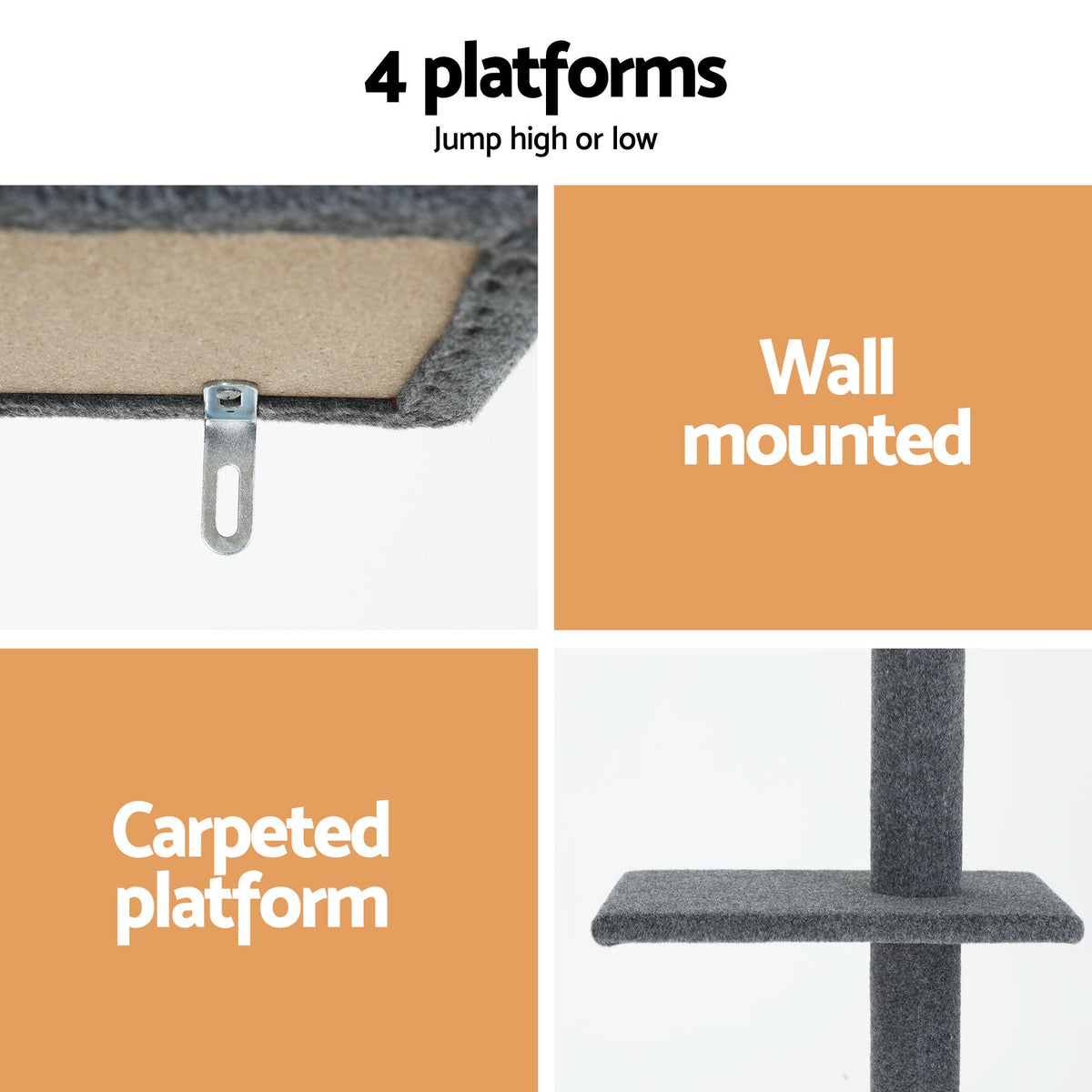 i.Pet Cat Tree 290cm Tower Scratching Post Scratcher Floor to Ceiling Cats Bed Grey — product image 7 of 8