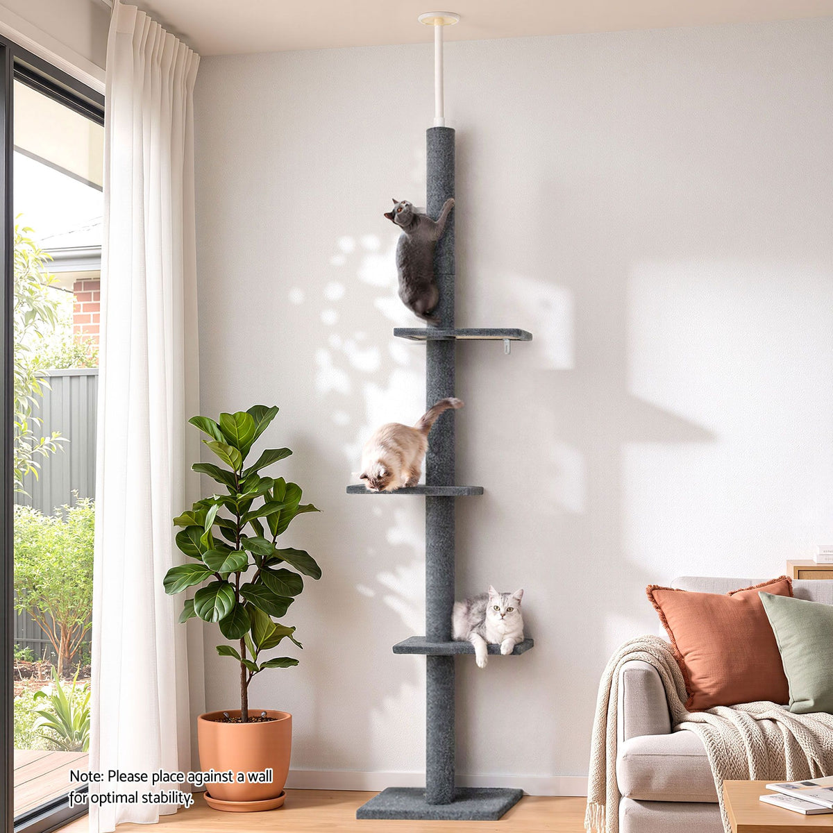 i.Pet Cat Tree 290cm Tower Scratching Post Scratcher Floor to Ceiling Cats Bed Grey — product image 8 of 8