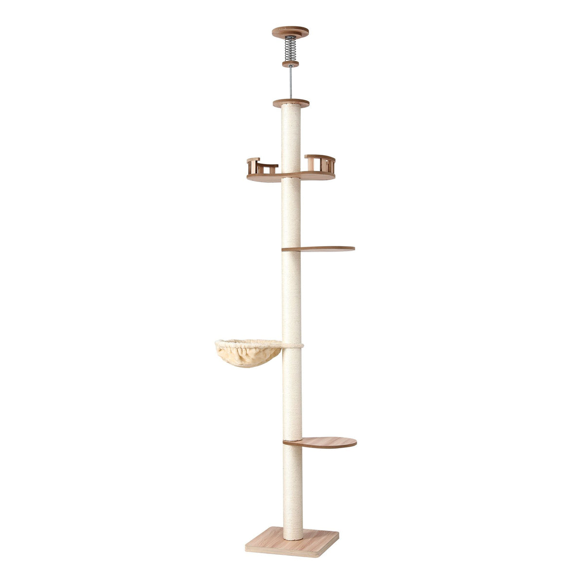 i.Pet Floor-to-Ceiling Sisal Cat Scratching Tree - Beige, Adjustable 249–274 cm