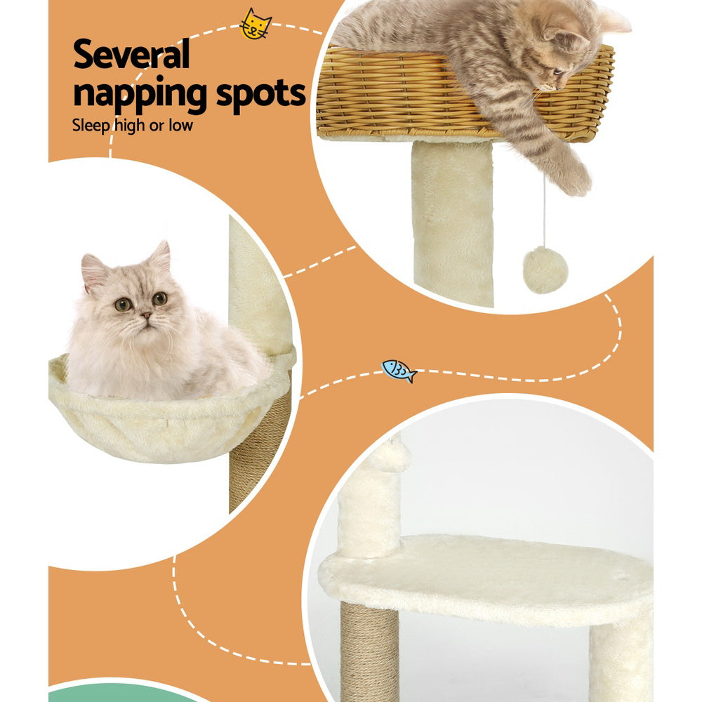 i.Pet Cat Tree 138cm Tower Scratching Post Scratcher Wood Bed Condo House Rattan Ladder — product image 5 of 7