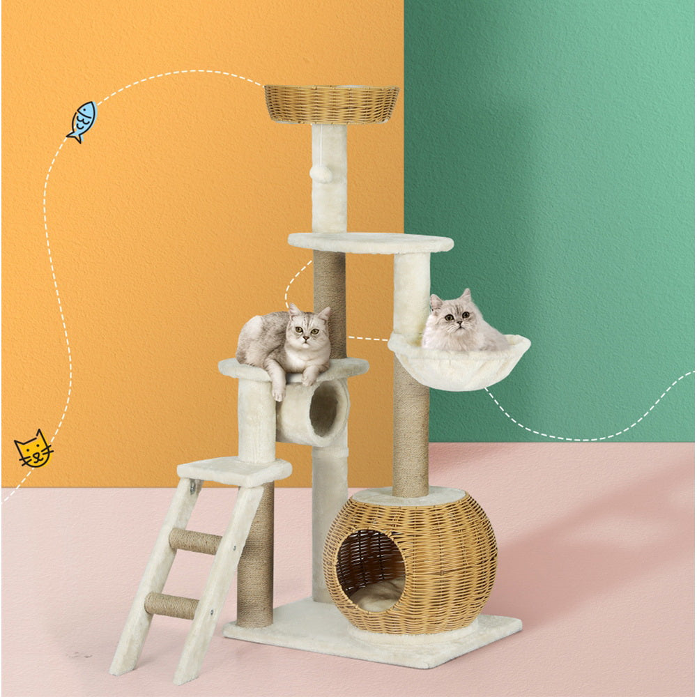 i.Pet Cat Tree 138cm Tower Scratching Post Scratcher Wood Bed Condo House Rattan Ladder — product image 1 of 7