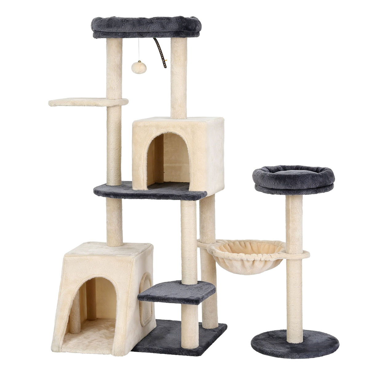i.Pet Rotating L-Shape Cat Tree Tower - Grey/Beige, 133 cm