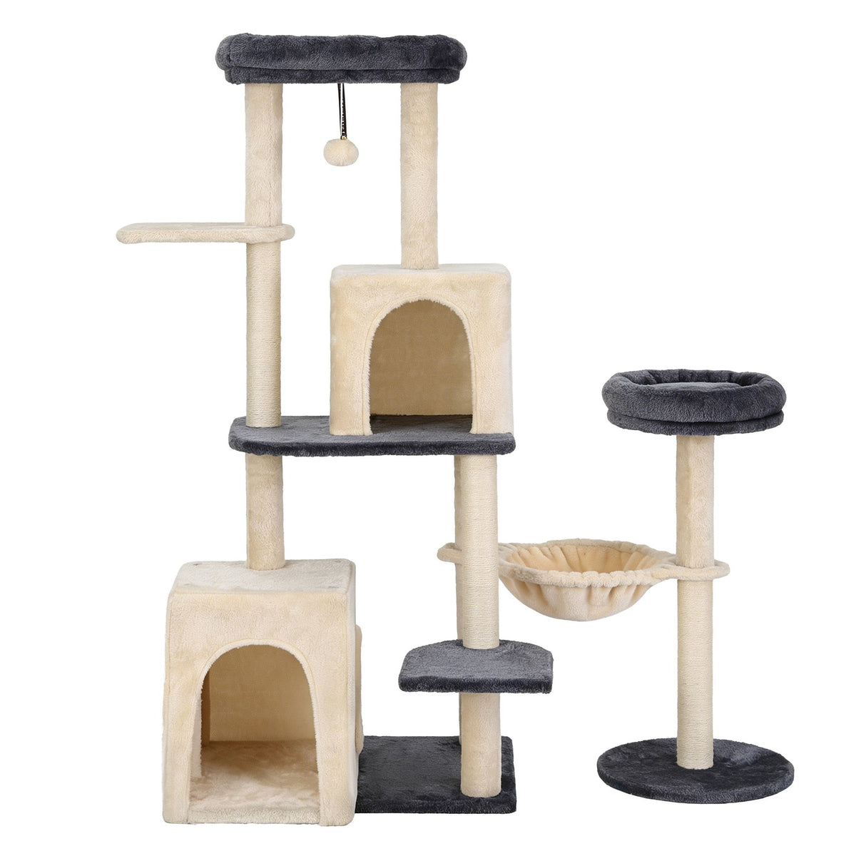 i.Pet Rotating L-Shape Cat Tree Tower - Grey/Beige, 133 cm