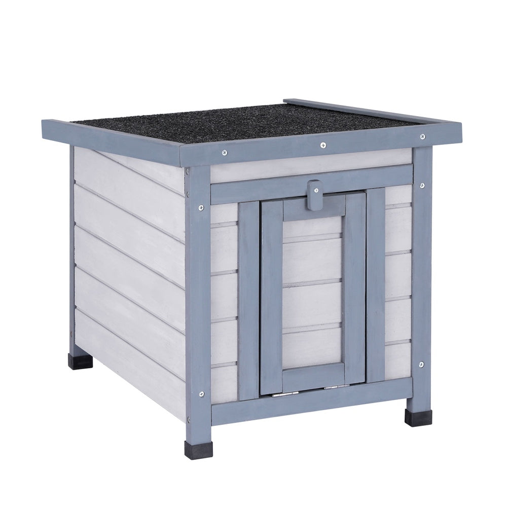 i.Pet Wooden Outdoor Cat House, White/Grey, 52 × 42 × 40 cm
