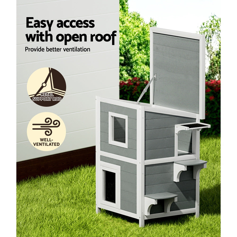 i.Pet Outdoor Cat House Shelter 56cm x 52cm x 82cm Rabbit Hutch Wooden Condo Small Outdoor Cat House — product image 5 of 7