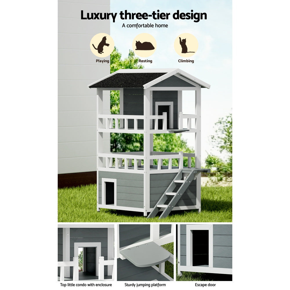 i.Pet Outdoor Cat House Shelter 72cm x 72cm x 127cm Rabbit Hutch Wooden Condo Small Outdoor Cat House — product image 5 of 7