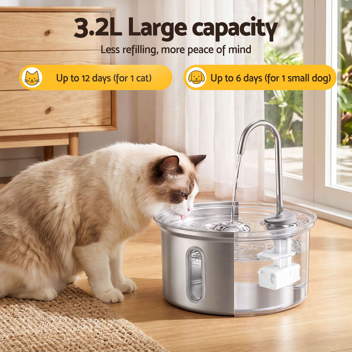i.Pet Stainless-Steel Pet Drinking Fountain - 3.2 L