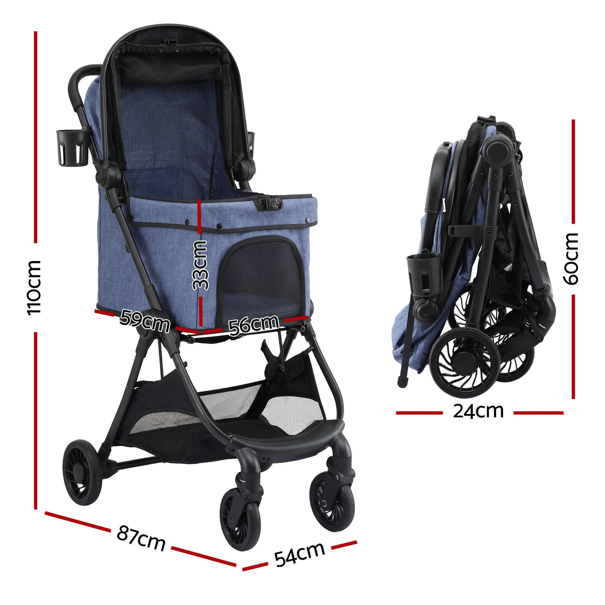 i.Pet Four-Wheel Folding Pet Stroller - Blue