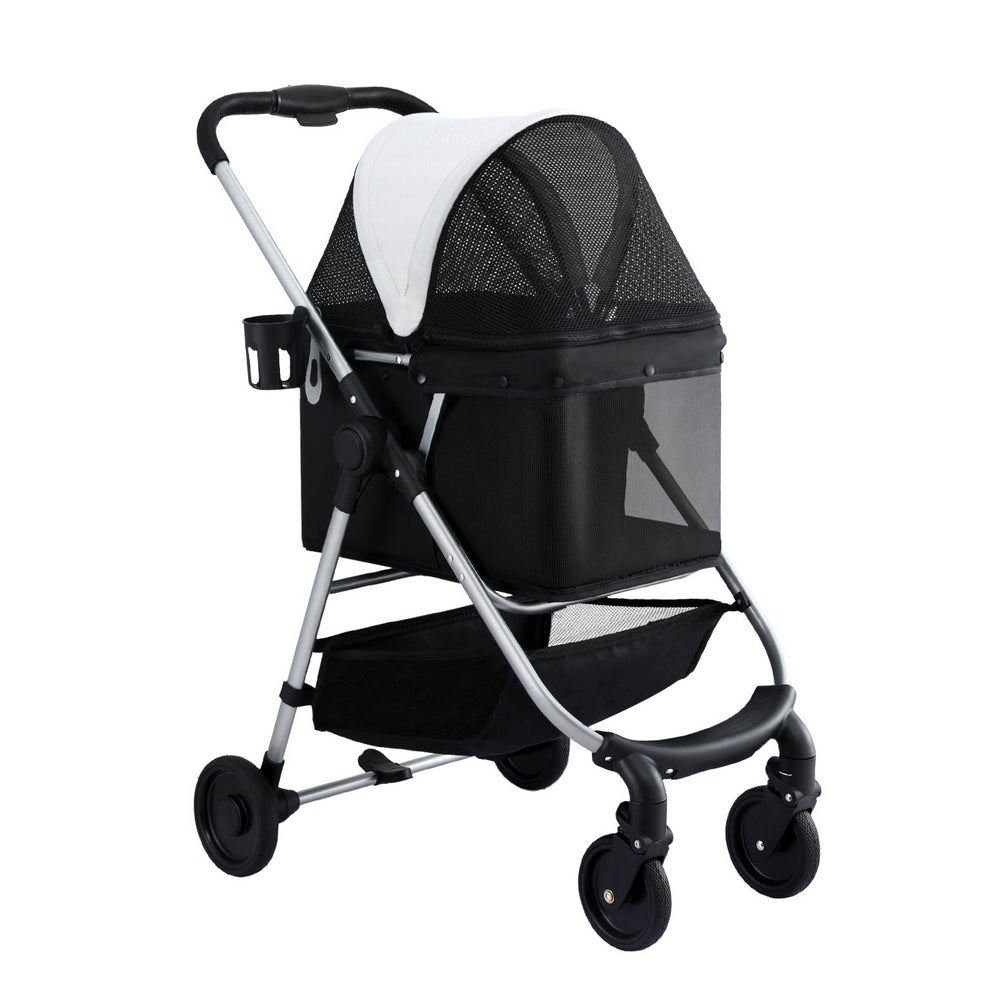 i.Pet Four-Wheel Folding Pet Stroller, Black/White, 15 kg Capacity