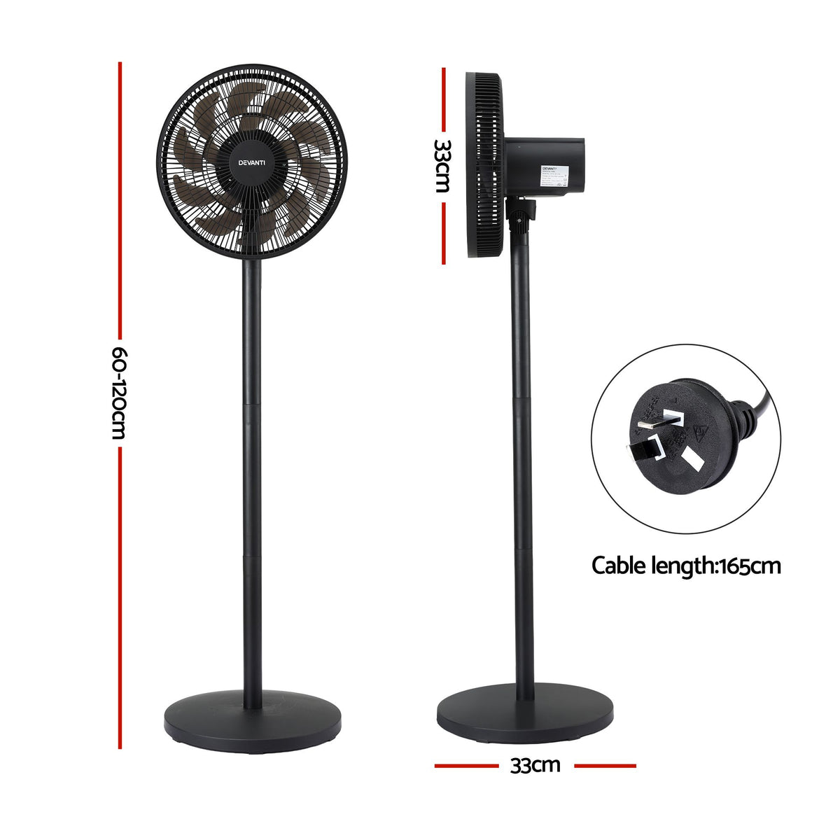 Devanti DC Pedestal Fan with Remote, 7 Speeds & 3 Heights - Black
