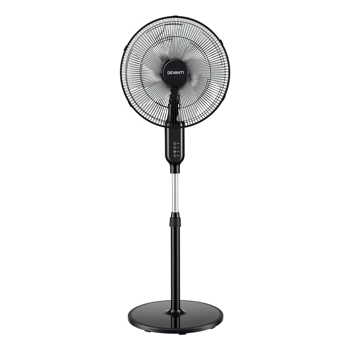 Devanti 16-Inch Pedestal Fan with Remote, Three Speeds and Timer – Black