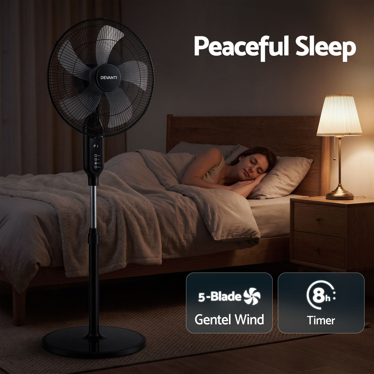 Devanti 16-Inch Pedestal Fan with Remote, Three Speeds and Timer – Black