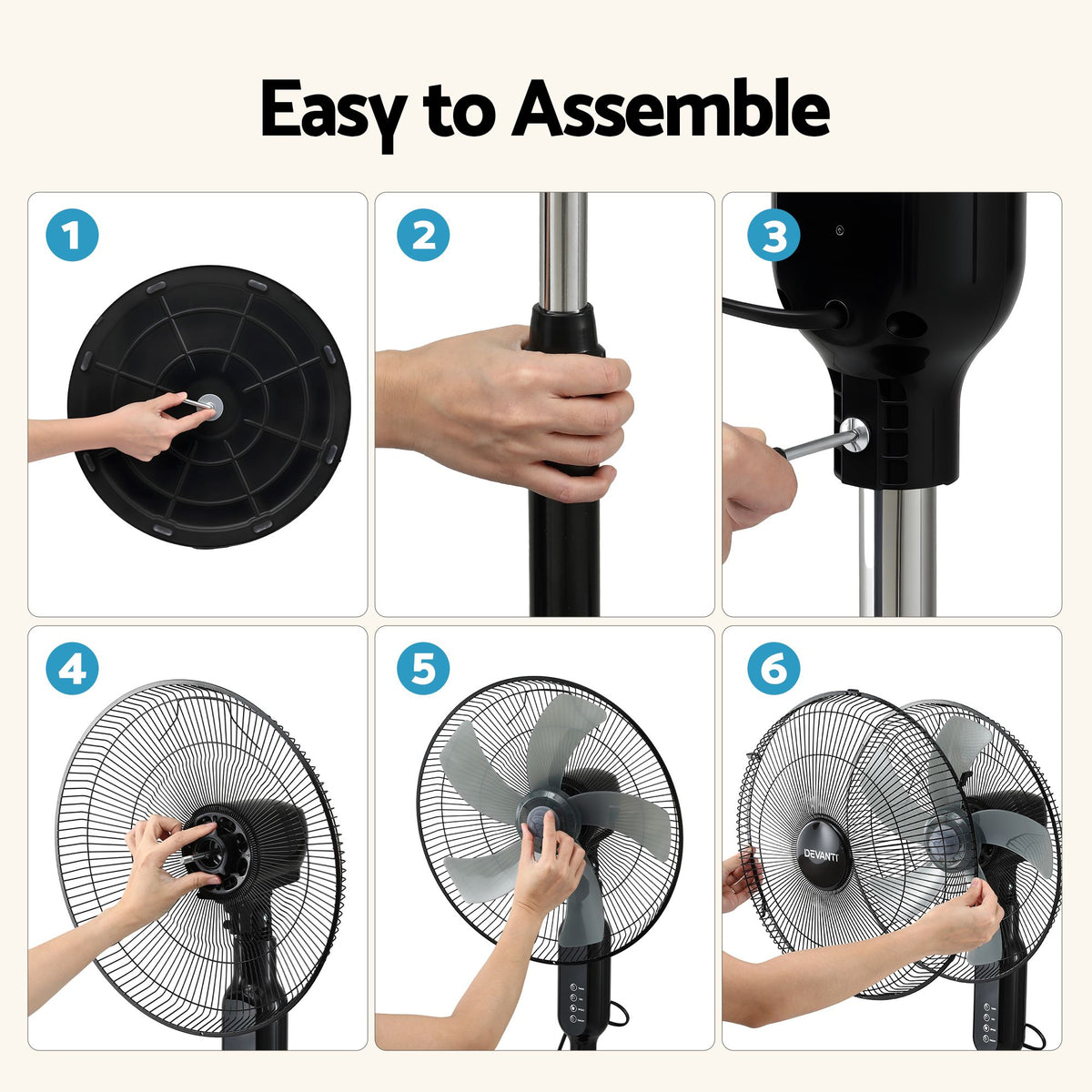 Devanti 16-Inch Pedestal Fan with Remote, Three Speeds and Timer – Black