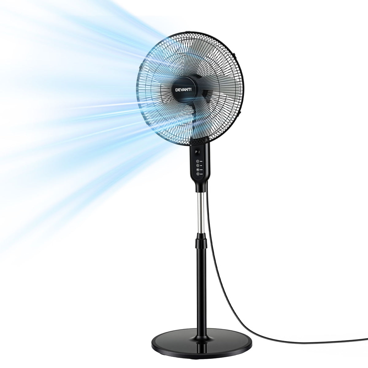 Devanti 16-Inch Pedestal Fan with Remote, Three Speeds and Timer – Black