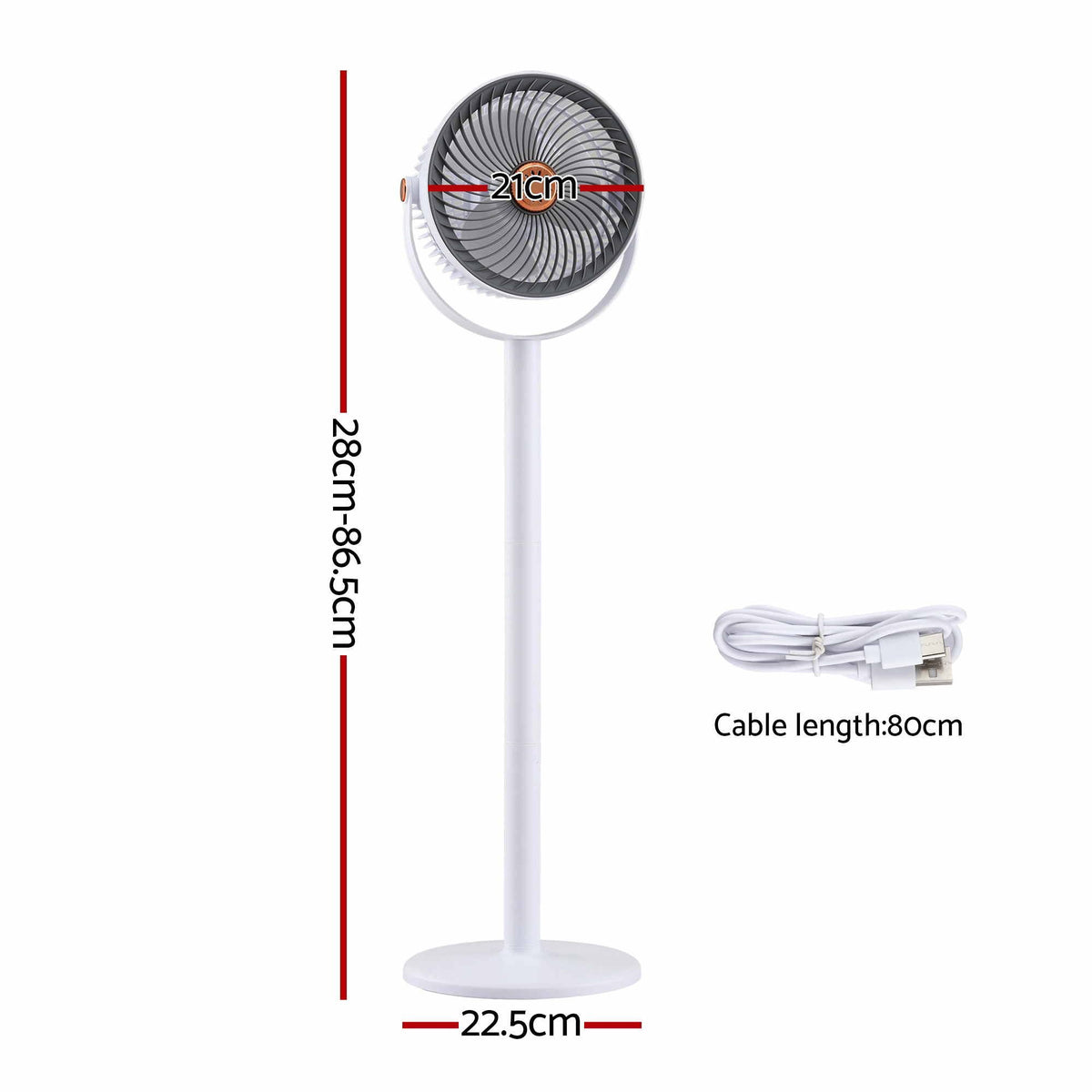 Devanti Rechargeable Pedestal Fan, 4000 mAh, 5 Speeds, 4 Heights, White