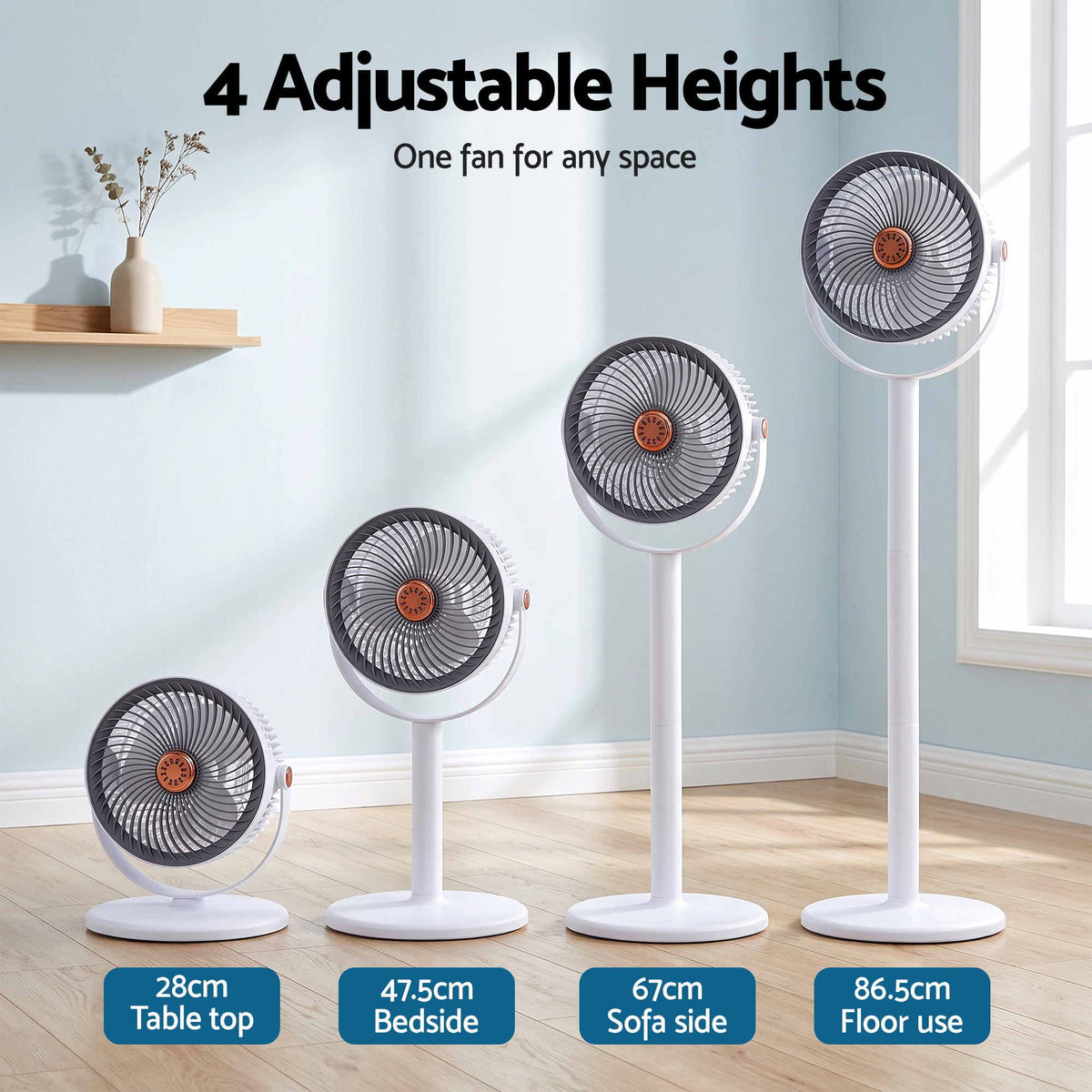 Devanti Rechargeable Pedestal Fan, 4000 mAh, 5 Speeds, 4 Heights, White
