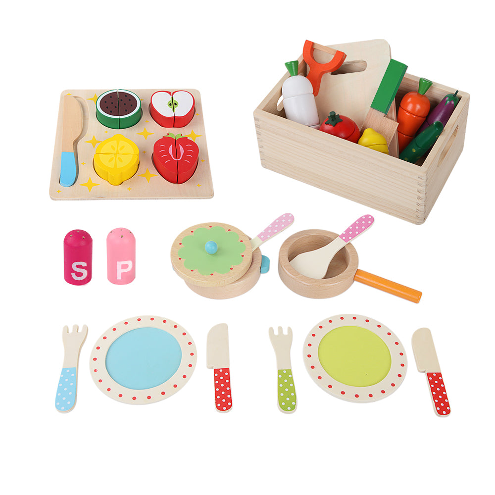 Keezi Kids Kitchen Play Set Wooden Pretend Toys Cooking Utensils Pots Pans Food — product image 1 of 8
