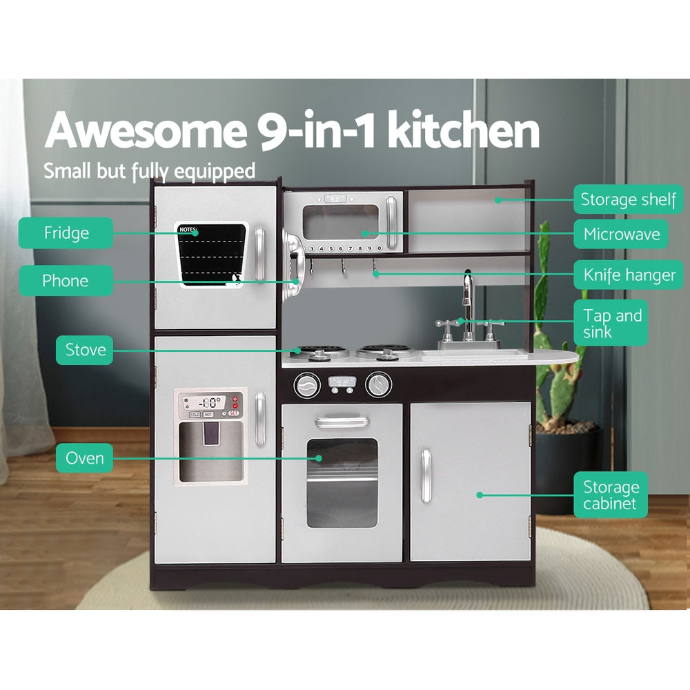 Keezi Kids Kitchen Play Set Wooden Pretend Toys Cooking Children Stove Fridge — product image 3
