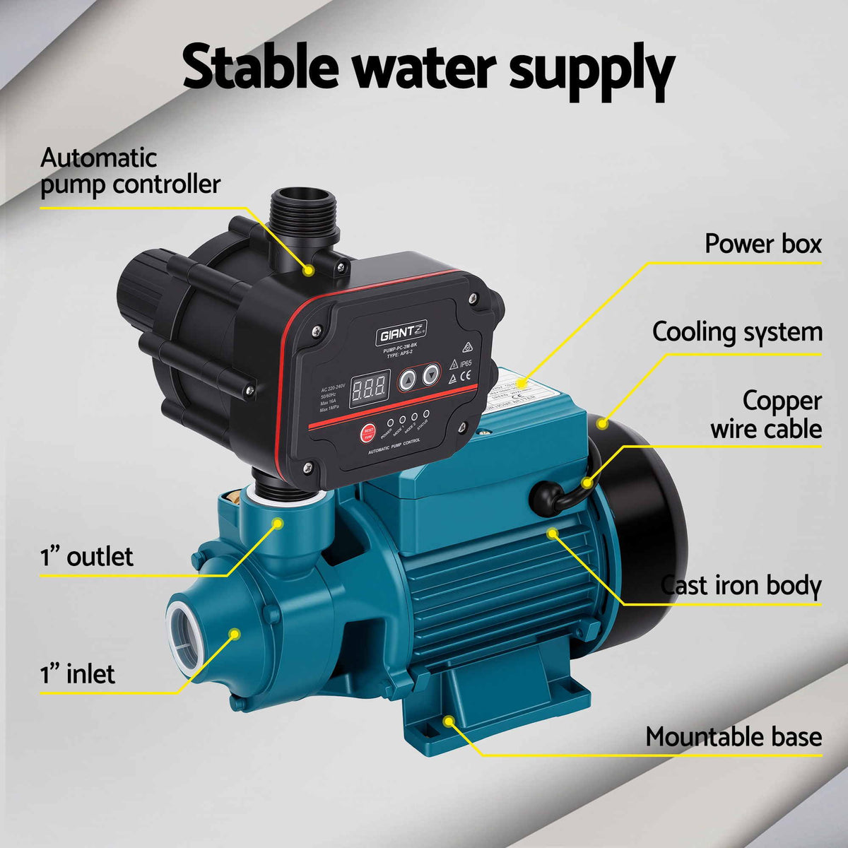 Giantz Peripheral Water Pump Auto Controller Booster Garden Irrigation 0.5HP — product photo 6 of 12
