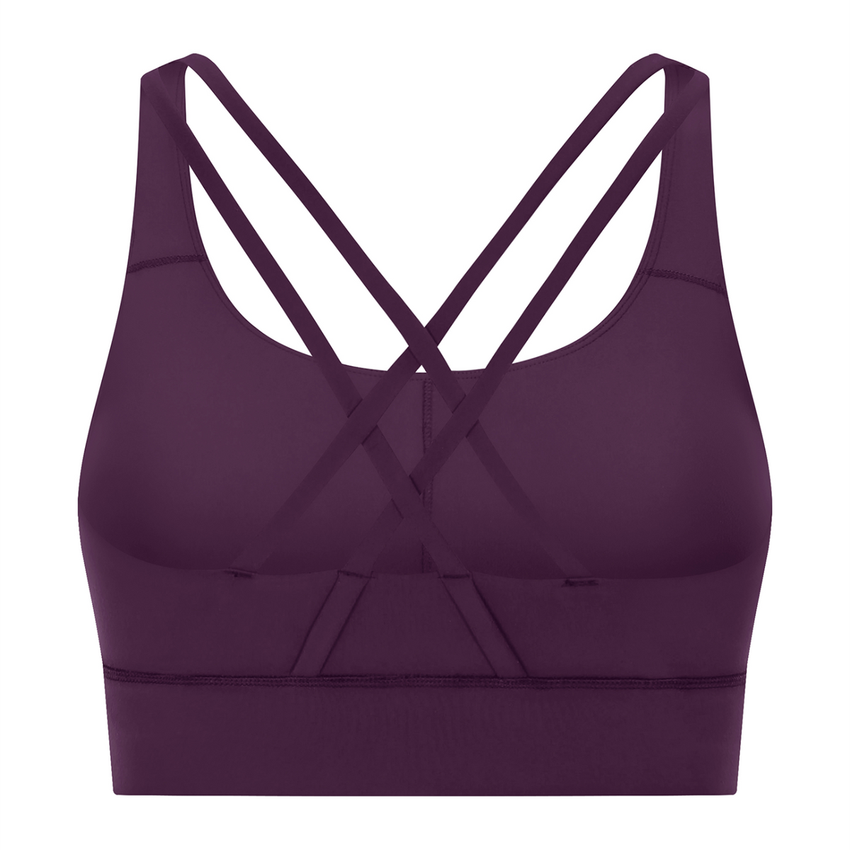 Off Script Women’s Strappy Criss-Cross Sports Bra - Purple back 3D mockup