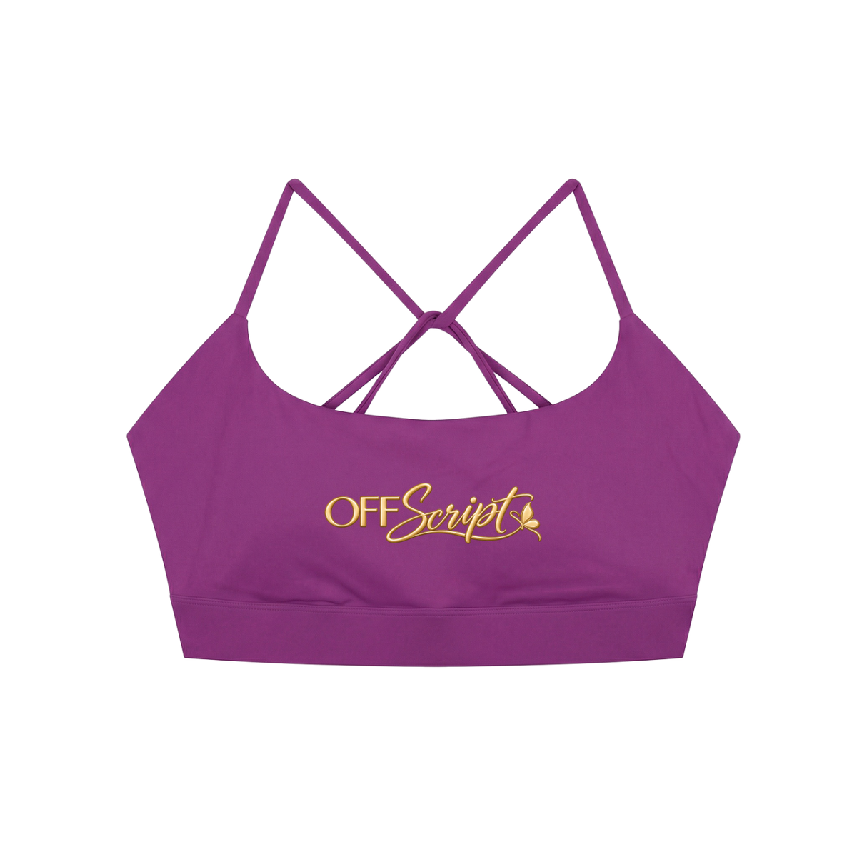 Off Script Women’s Strappy Criss-Cross Yoga Sports Bra - Purple front