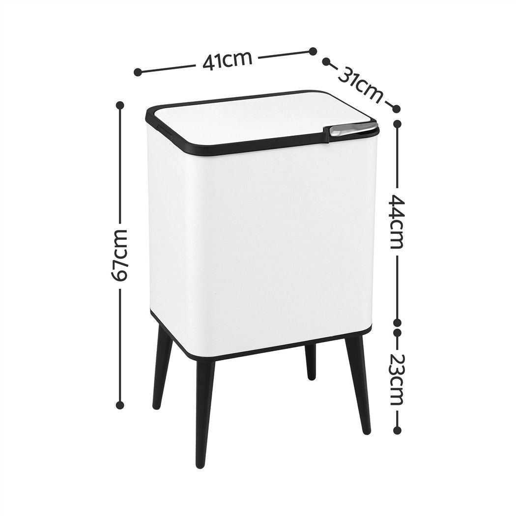 Cefito 36L Dual-Compartment Press-Lid Rubbish Bin - White