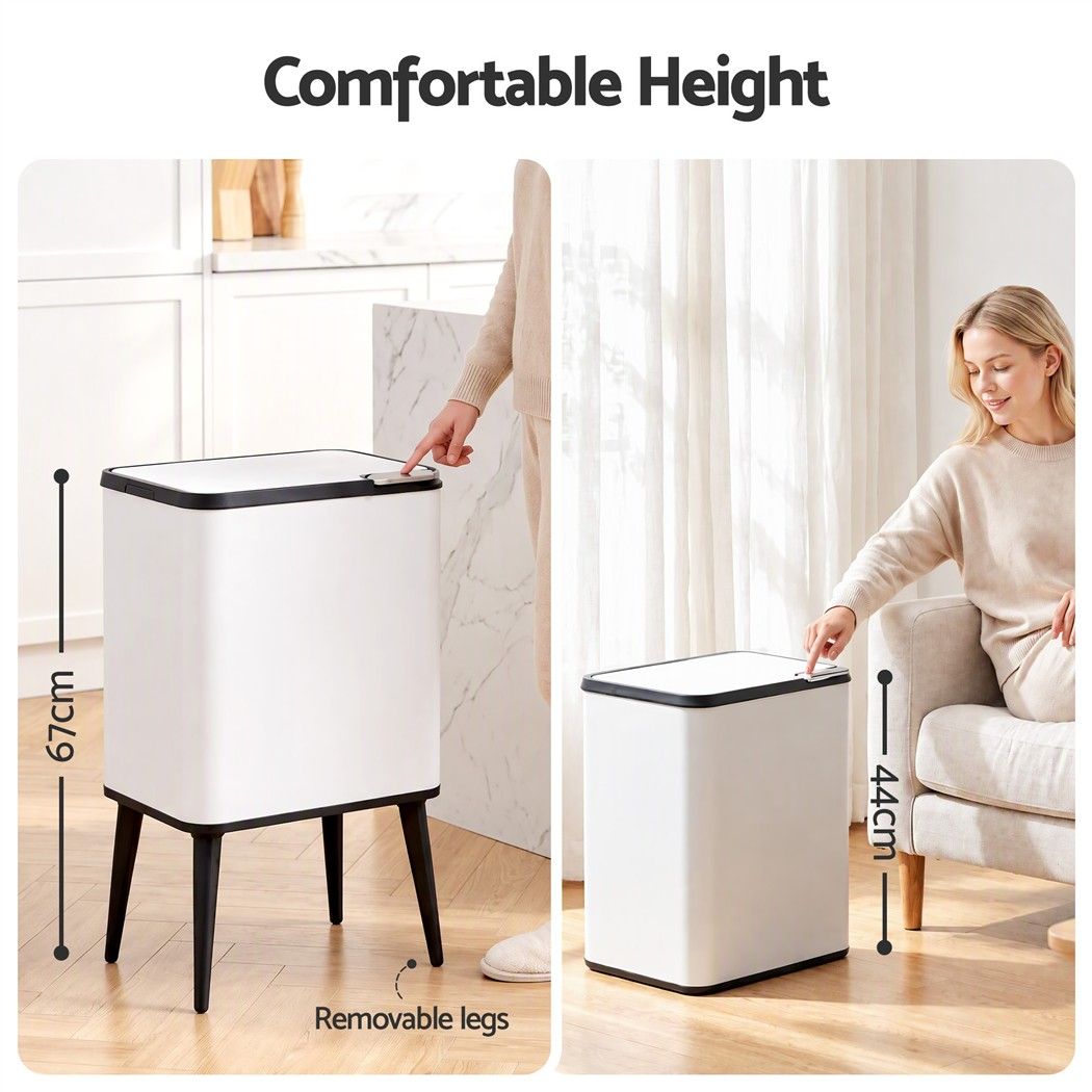Cefito 36L Dual-Compartment Press-Lid Rubbish Bin - White
